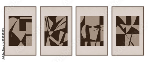 Set of 4 Abstract illustration in vintage style. For use in graphics, for wall decor. .