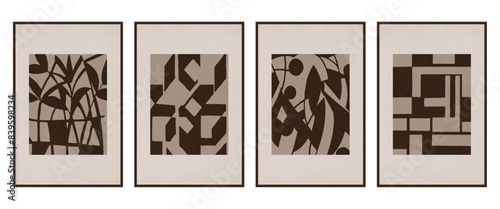 Set of 4 Abstract illustration in vintage style. For use in graphics, for wall decor. .
