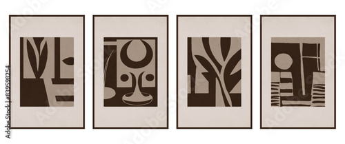 Set of 4 Abstract illustration in vintage style. For use in graphics, for wall decor. .