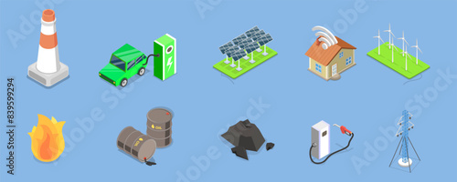 3D Isometric Flat Vector Illustration of Green Power Generation, Renewable Resources