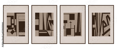 Set of 4 Abstract illustration in vintage style. For use in graphics, for wall decor. .