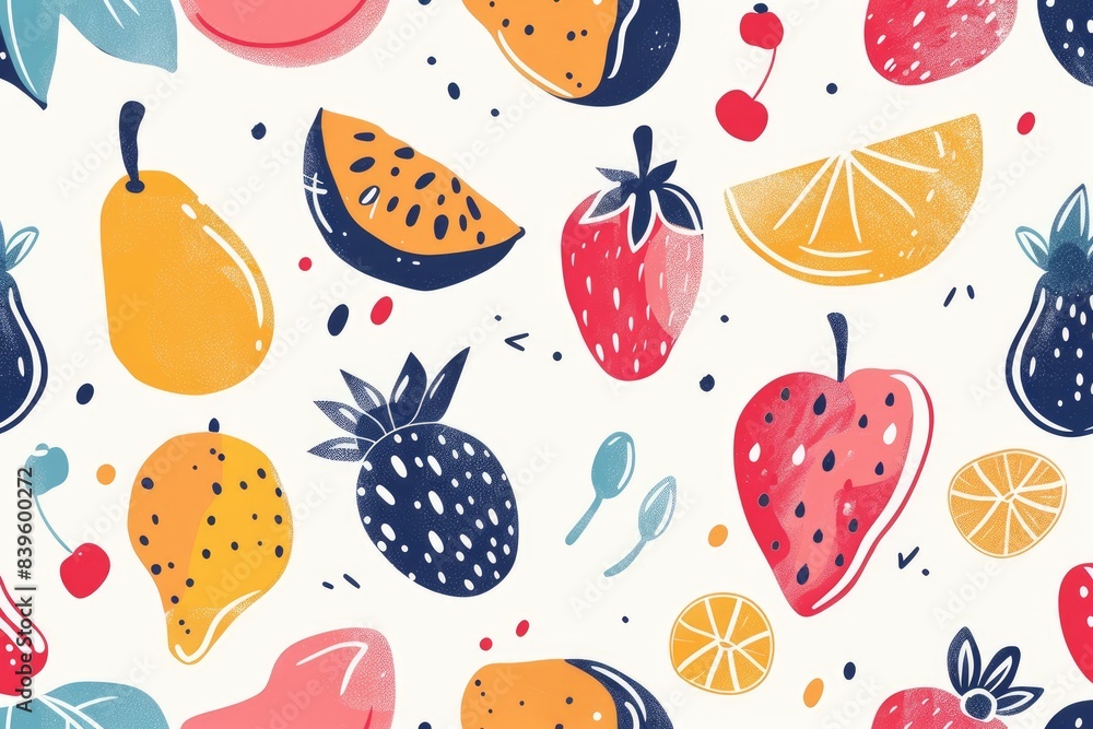 Simple, abstract shapes of cute fruits on a light background Simple, abstract shapes of cute fruits on a light background
