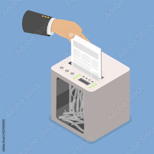 3D Isometric Flat Vector Illustration of Paper Shredder Machine, Information Protection
