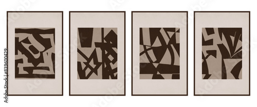Set of 4 Abstract illustration in vintage style. For use in graphics, for wall decor. .