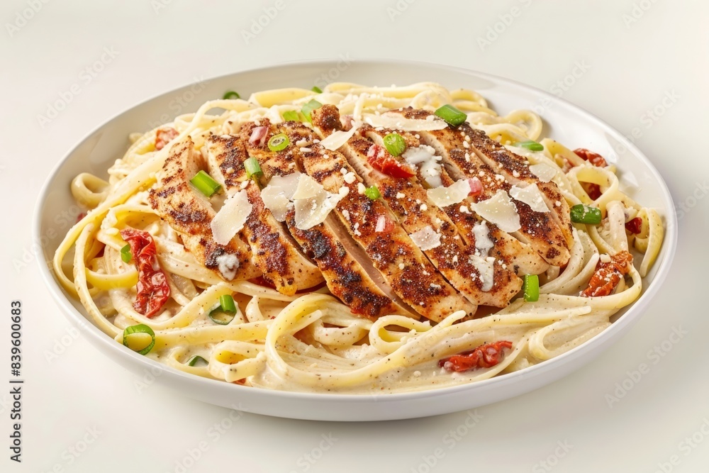 Succulent Chicken Alfredo with Fettuccine Noodles and Parmesan Cheese Succulent Chicken Alfredo with Fettuccine Noodles and Parmesan Cheese