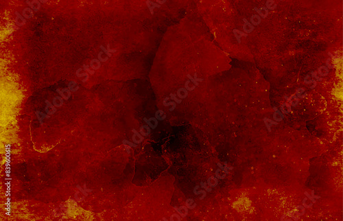 Red watercolor ombre leaks and splashes texture on white watercolor paper background with scratches and Old red scratched wall,