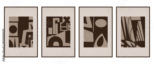 Set of 4 Abstract illustration in vintage style. For use in graphics, for wall decor. .