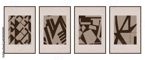 Set of 4 Abstract illustration in vintage style. For use in graphics, for wall decor. .