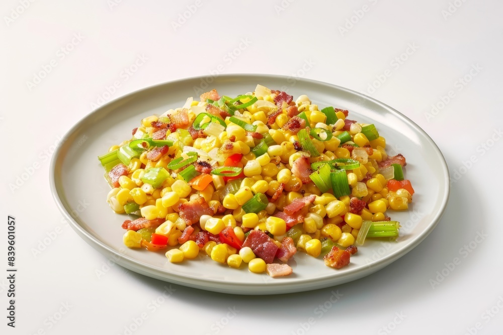 Vibrant Cajun Corn Maque Choux with Fresh Vegetables and Creamy Texture Vibrant Cajun Corn Maque Choux with Fresh Vegetables and Creamy Texture