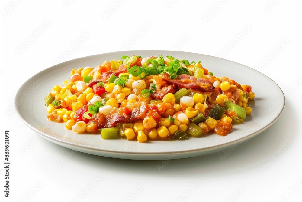 Creamy Cajun Corn Maque Choux with Crispy Bacon and Colorful Veggies Creamy Cajun Corn Maque Choux with Crispy Bacon and Colorful Veggies