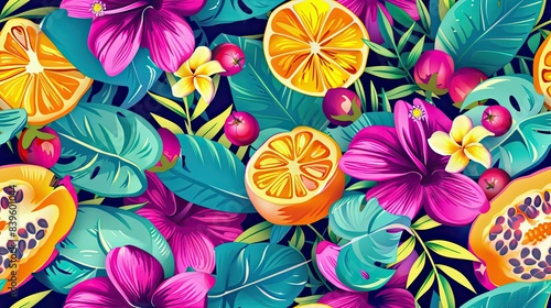 Vibrant floral and fruit seamless pattern