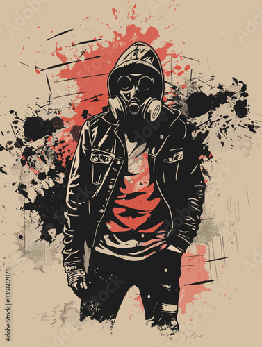 Graffiti style illustration of a man in a gas mask. Vector illustration
