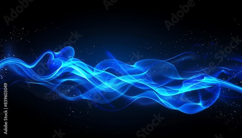 Blue abstract waves, flowing lines, dynamic motion, glowing highlights, dark background