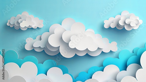 Clouds on blue sky banner. White cloud on blue sky in paper cut style