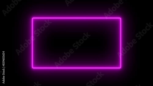 Abstract  Neon Rectangular frame icon and seamless loop animation rectangle border frame video motion background.