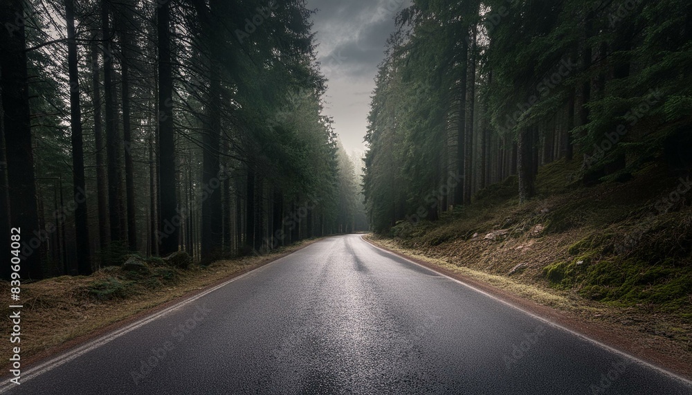 loneliness asphalt road through fog rainy forest loneliness asphalt road through fog rainy forest