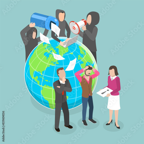 3D Isometric Flat Vector Illustration of Disinformation Attack, Anonymous Writing Fake News