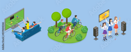 3D Isometric Flat Vector Illustration of Friends Time Together, Having Fun at Office Party