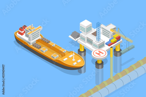 3D Isometric Flat Vector Illustration of Drilling Rig, Petrochemical Industry