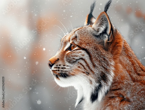 Majestic Lynx Hunting in Snowy Landscape Close-Up with Double Exposure Silhouette and Vibrant Colors, Copy Space for Text
