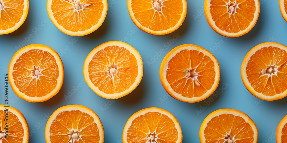 Fresh oranges overhead view laying flat in a repeated pattern Fresh oranges overhead view laying flat in a repeated pattern