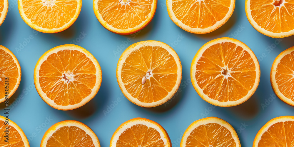 Fresh oranges overhead view laying flat in a repeated pattern Fresh oranges overhead view laying flat in a repeated pattern