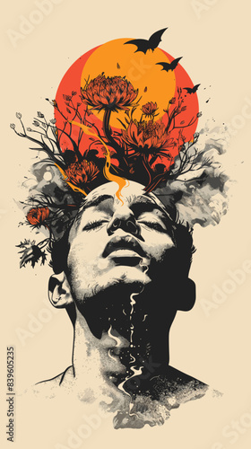Illustration of a young man with a tree in his head