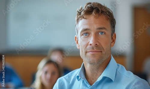 A man is presenting in a co...
