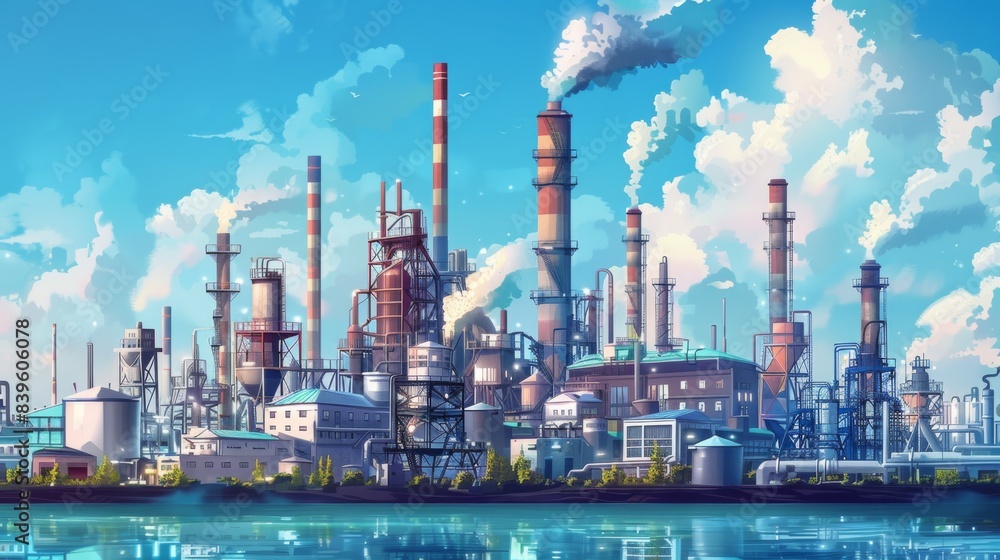 A bustling industrial city skyline with factories and power plants, representing the backbone of global economic development A bustling industrial city skyline with factories and power plants, representing the backbone of global economic development
