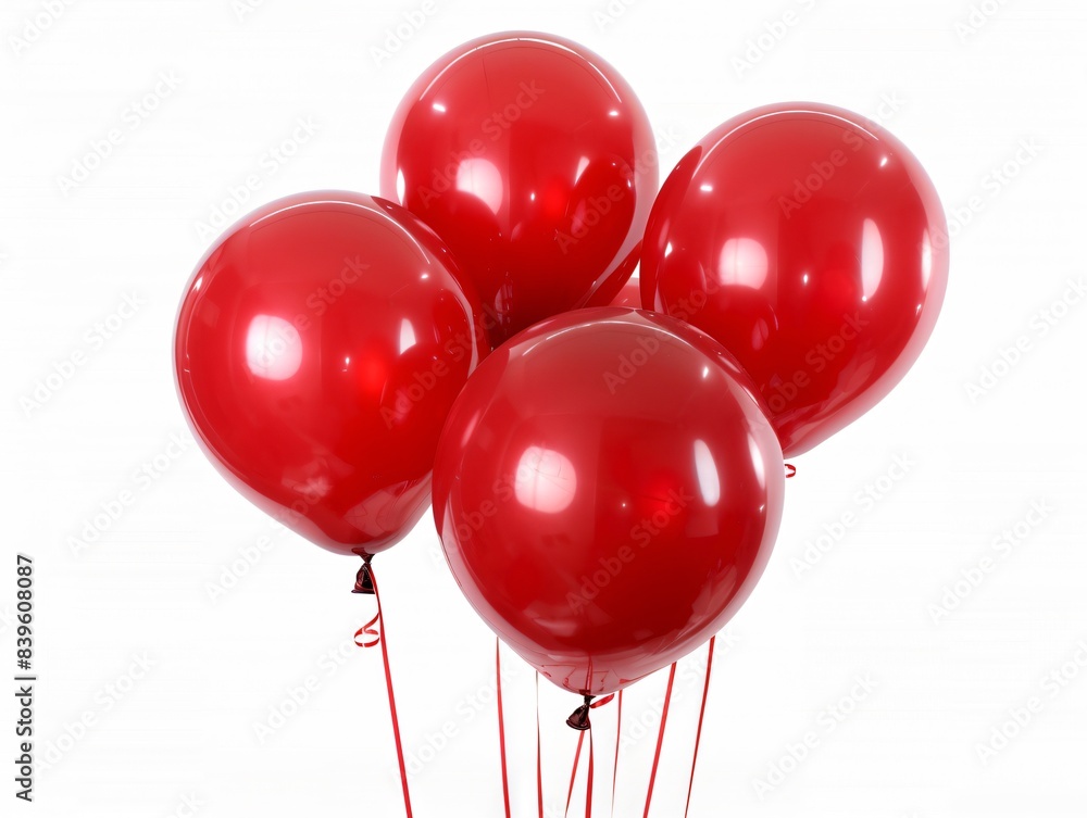 Five red balloons on strings