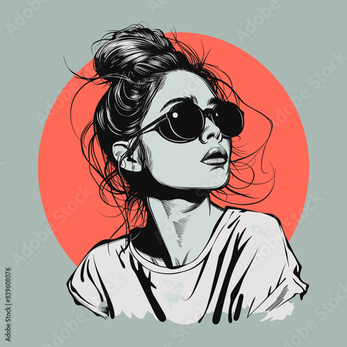 Portrait of a beautiful girl in sunglasses. Fashion illustration. Vector