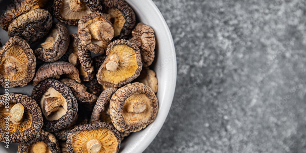 shiitake dried mushroom appetizer meal food snack on the table copy space food background rustic top view keto or paleo diet vegetarian vegan food shiitake dried mushroom appetizer meal food snack on the table copy space food background rustic top view keto or paleo diet vegetarian vegan food