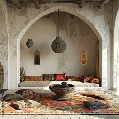 interior design of argentinian   arabian living room mediternarion, lucury ethic  morroccan style  photo