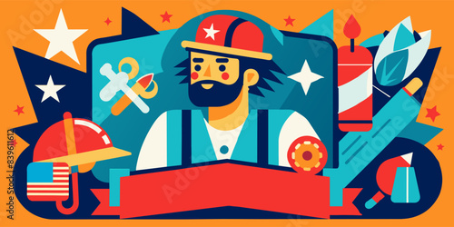Cheerful worker celebrating labor day with tools and banner in vibrant illustration
