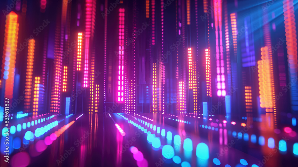 Abstract background with equalizer effect neon lights sound wave. Generative AI Abstract background with equalizer effect neon lights sound wave. Generative AI