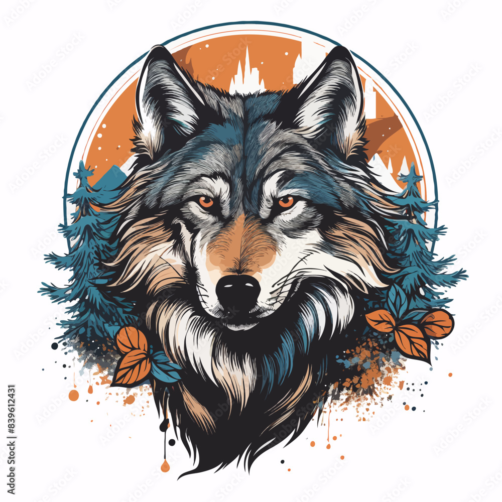 Illustration of a stylized wolf head. Wildlife in nature. Vintage graphics for fabrics, stickers and labels. Illustration of a stylized wolf head. Wildlife in nature. Vintage graphics for fabrics, stickers and labels.