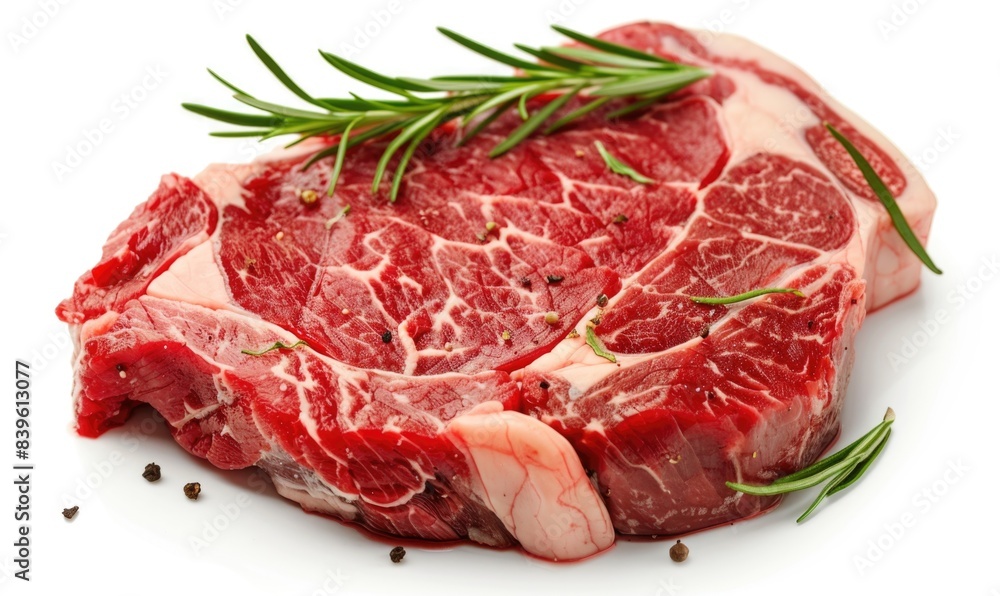 Succulent Raw Ribeye Steak with Marbling on White Background - Realistic High-Resolution Image of Fresh Delicious Meat Cut Succulent Raw Ribeye Steak with Marbling on White Background - Realistic High-Resolution Image of Fresh Delicious Meat Cut