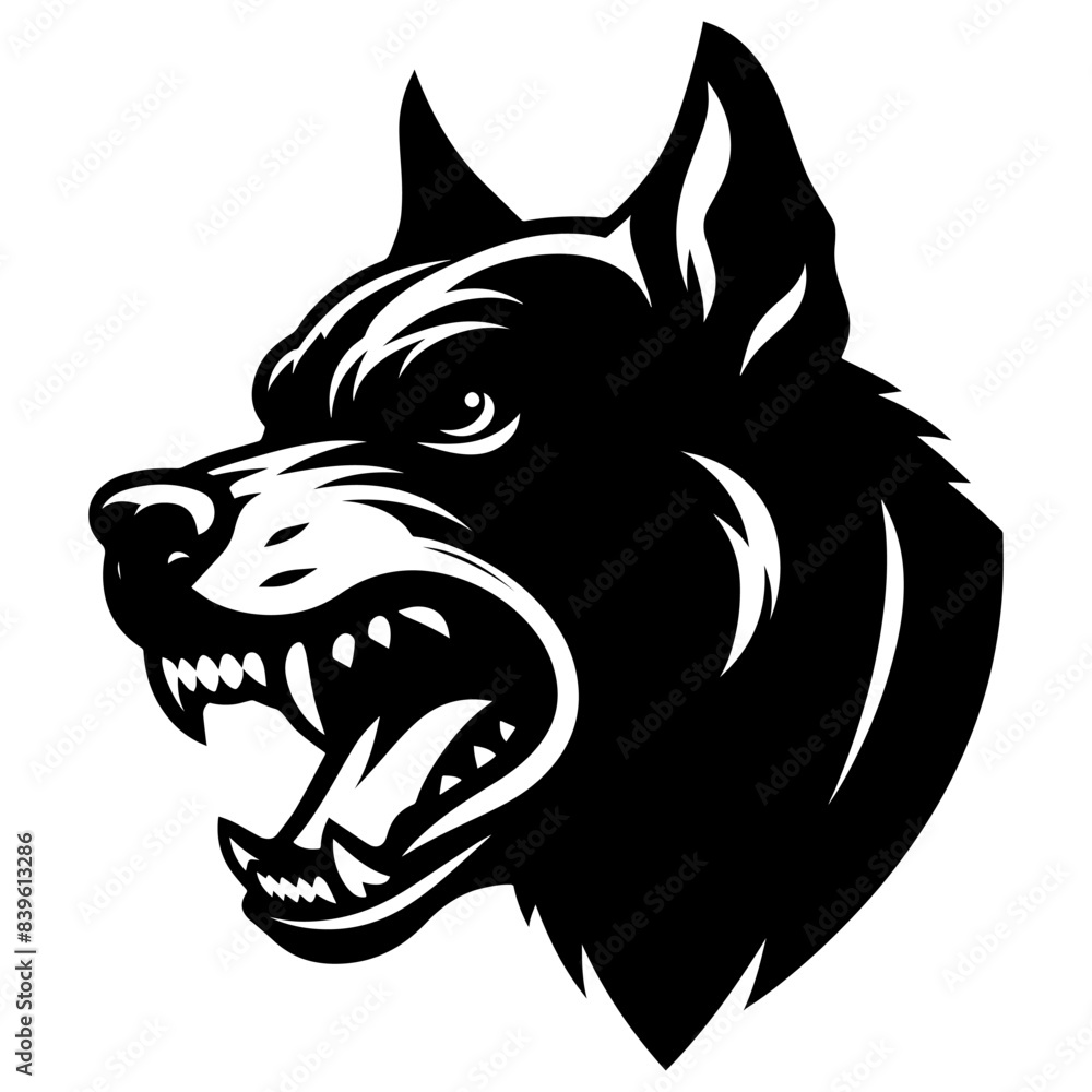 silhouette of an aggressive dog head. Vector illustration silhouette of an aggressive dog head. Vector illustration