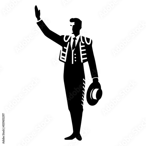 Silhouette of a bullfighter greeting the audience. vector illustration