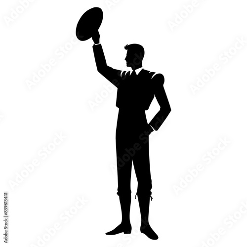 Silhouette of a bullfighter greeting the audience. vector illustration