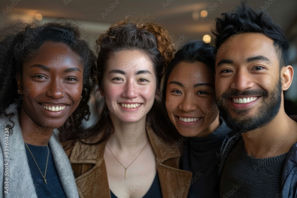 Fototapeta premium Group of four people smiling for photo