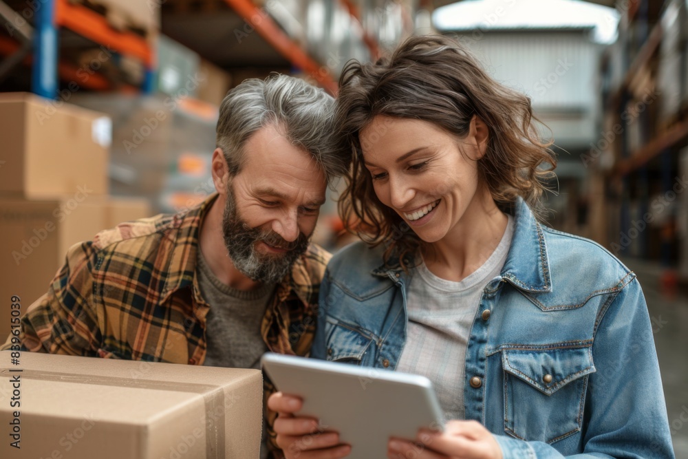 Pair viewing tablet in warehouse Pair viewing tablet in warehouse