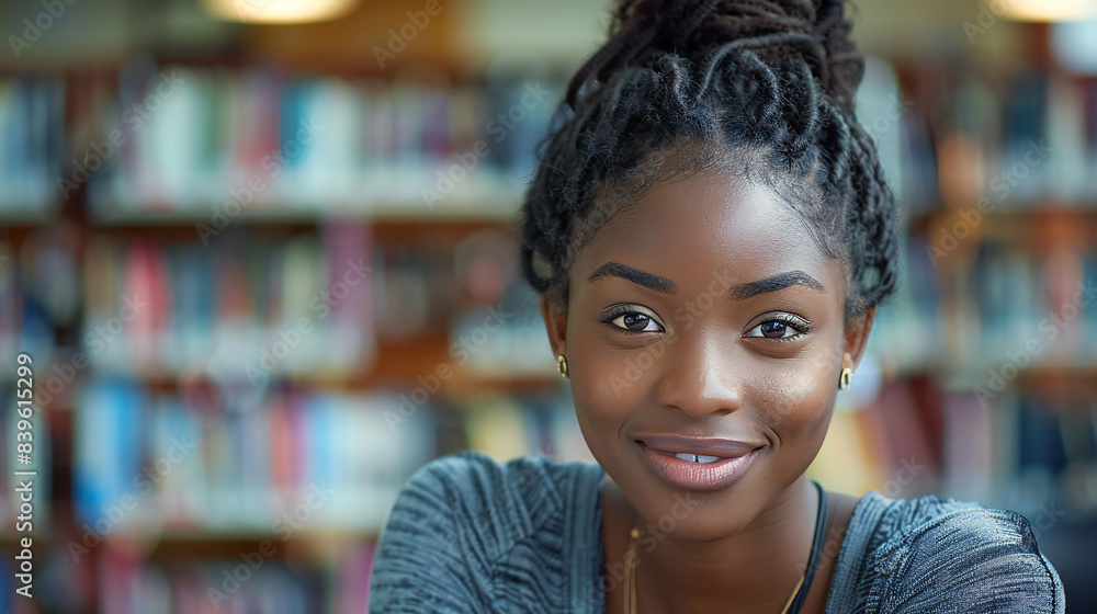 Happy Teenage Girl Studying in Library Happy Teenage Girl Studying in Library