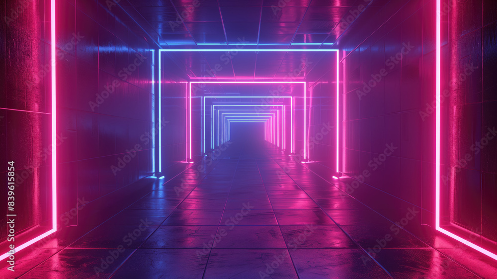 Geometric background with neon outlines and depth perspective Generative AI Geometric background with neon outlines and depth perspective Generative AI