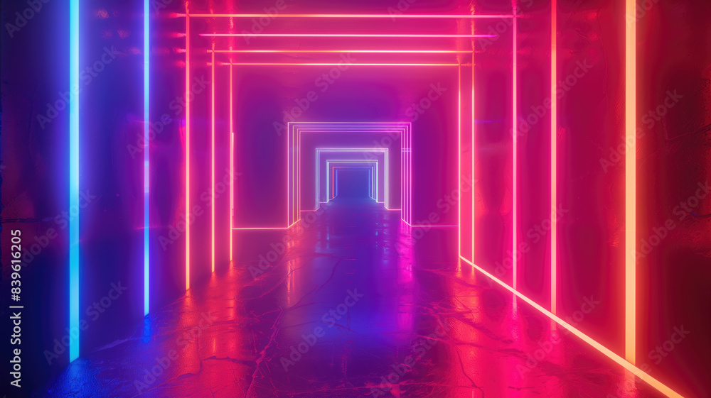 Geometric background with neon outlines and depth perspective Generative AI Geometric background with neon outlines and depth perspective Generative AI