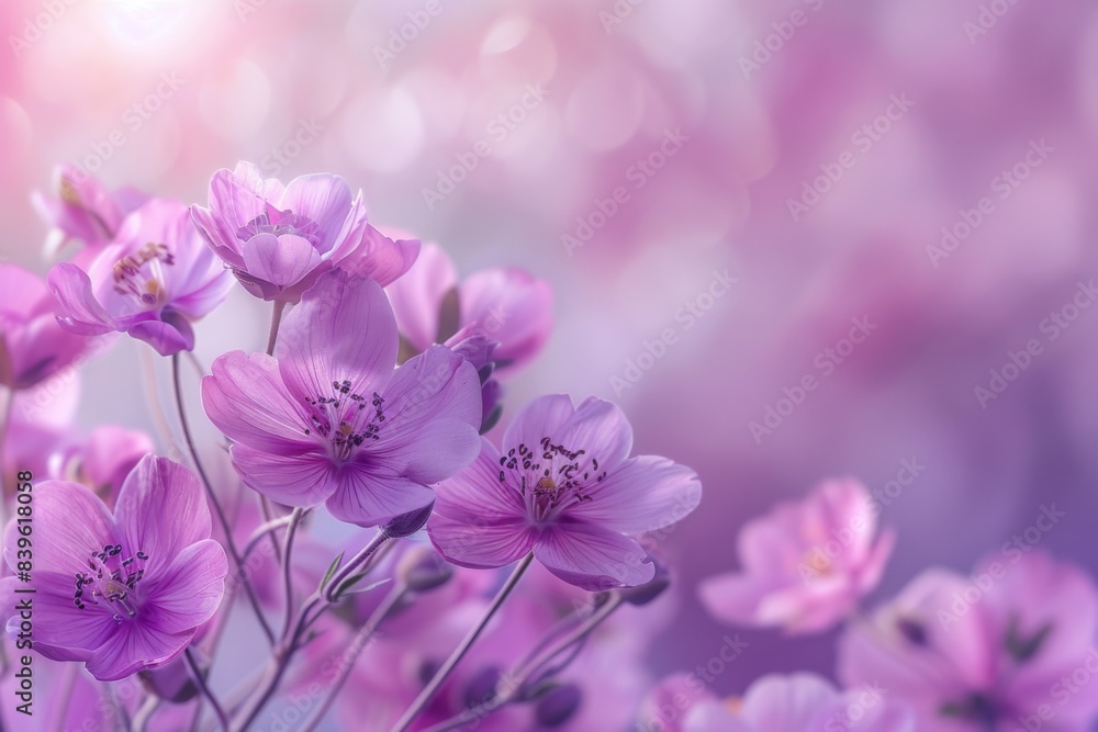 Purple flowers in vase on pink background Purple flowers in vase on pink background