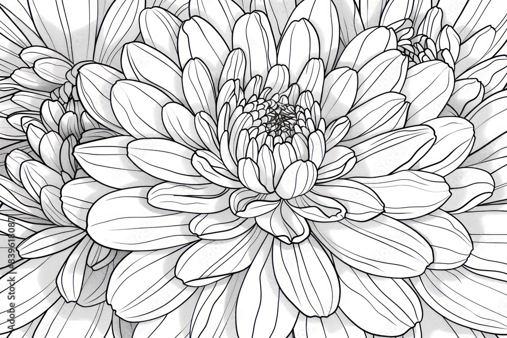 Black and white sketch of Chrysanthemum. Line drawing coloring book Black and white sketch of Chrysanthemum. Line drawing coloring book
