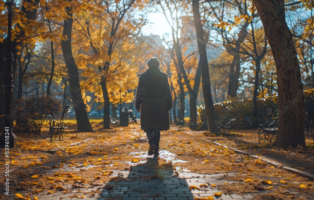 Woman in a Brown Coat Standing in an Autumn Forest Woman in a Brown Coat Standing in an Autumn Forest