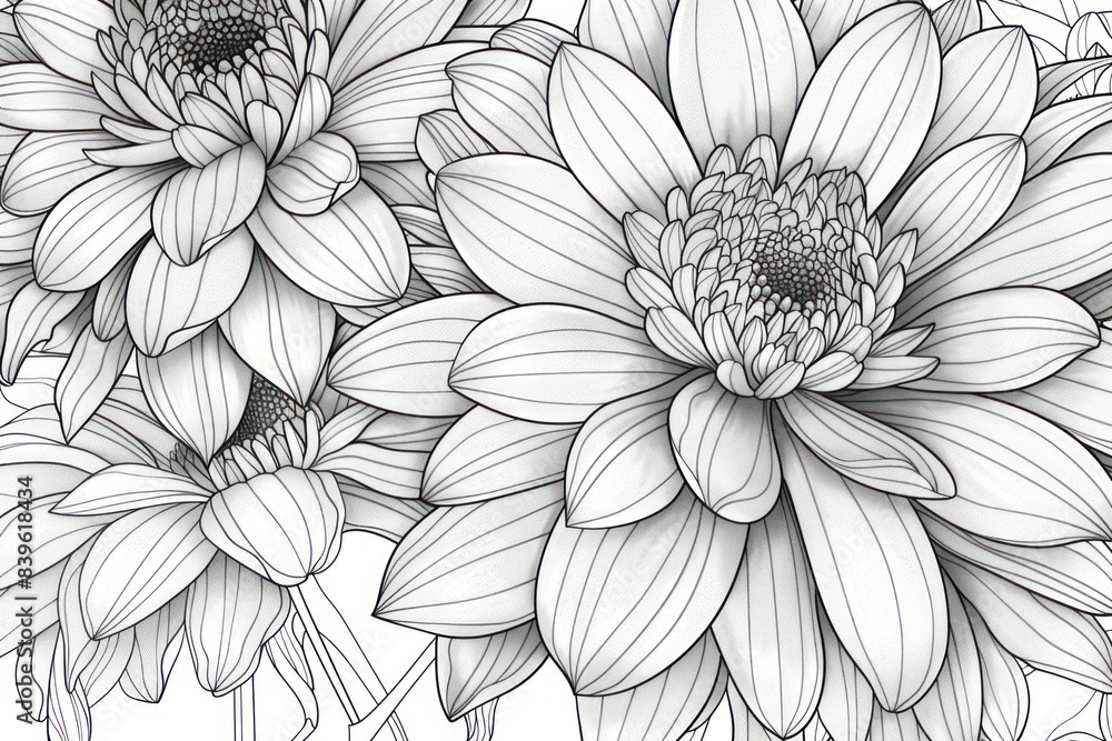 Black and white sketch of Chrysanthemum. Line drawing coloring book Black and white sketch of Chrysanthemum. Line drawing coloring book