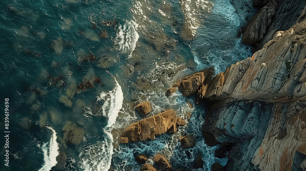 Aerial view of the ocean rocky shore Aerial view of the ocean rocky shore